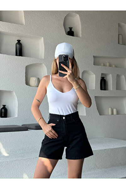 Z GİYİM Black Classic Mom Jean Shorts - Women