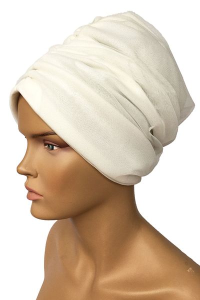 Vera Έτοιμο Turban Bone Cream Tulle Κομψό Bone Tulle Shirred ντραπέ με επένδυση Γυναικείο Hijab Bone Hijab