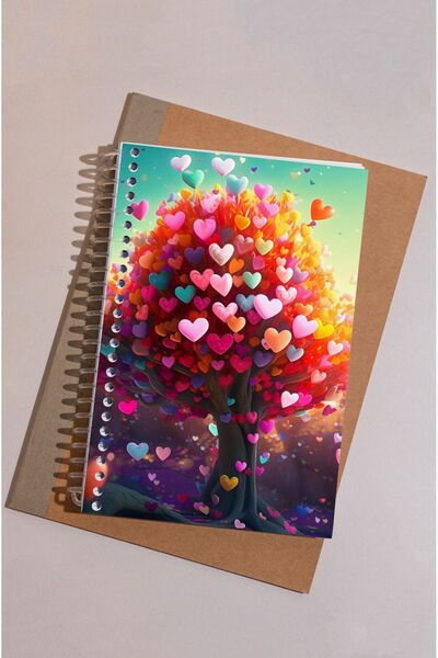 kutuTR Vip Modelist Notebook - Heart Tree Pattern, Wooden MDF Cover, 100 Sheets Lined, 15x21, 80gr/m2 Ç501