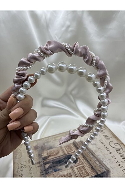 modernist طقم تاج من الساتان واللؤلؤ مع مسحوق اللؤلؤ