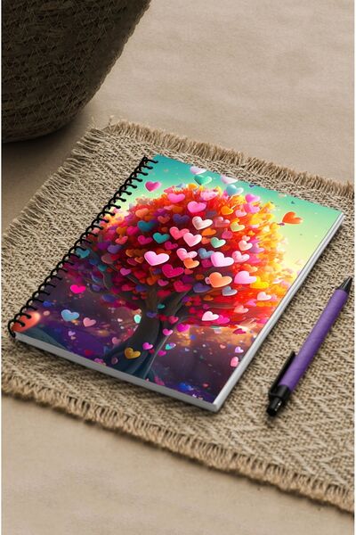 kutuTR Vip Modelist Notebook - Heart Tree Pattern, Wooden MDF Cover, 100 Sheets Lined, 15x21, 80gr/m2 Ç501