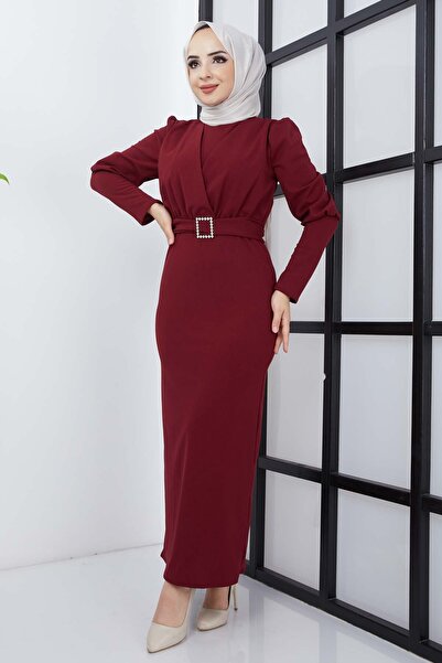 marwella Aykız Krep Elbise - Bordo