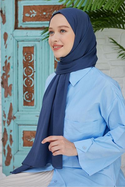 Şalland Organic Cotton Voile Shawl Denim Blue