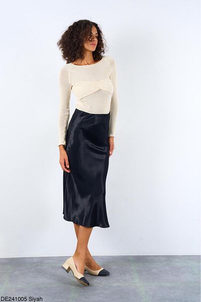Qu Style Midi Length Women's Satin Skirt
