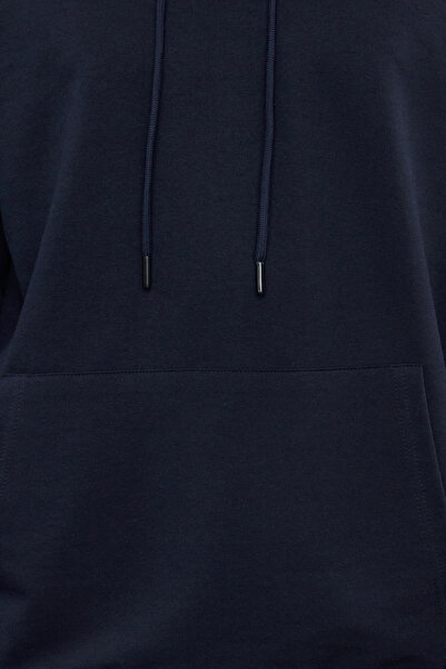Trendyol Collection Тъмносиня блуза с качулка и дълъг ръкав, с нормална кройка TMNAW20SW0162