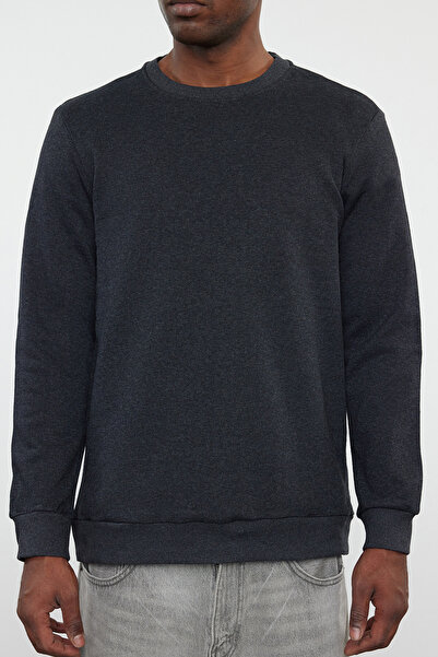 Trendyol Collection Антрацитовий флісовий теплий світшот Regular Fit TMNAW21SW1208