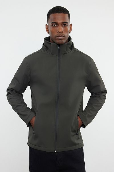 Trendyol Collection Khakifarbener, normaler, abnehmbarer Softshell-Mantel mit Kapuze, wind- und wasserabweisend, TMNAW22MO0118