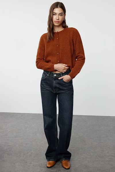 Trendyol Collection Zimtfarbener weicher Strick-Cardigan - Durchbrochen und perforiert TWOAW21HI0020