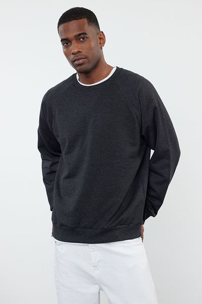 Trendyol Collection Anthrazitfarbenes Oversize/Wide Cut Fit Fleece/Warmes Sweatshirt TMNAW23SW00190