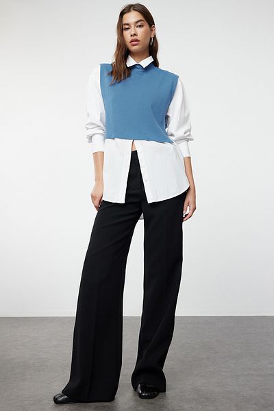 Trendyol Collection Індіго трико Suveter Super Crop бокова стрічка детальна TWOAW20BZ0929