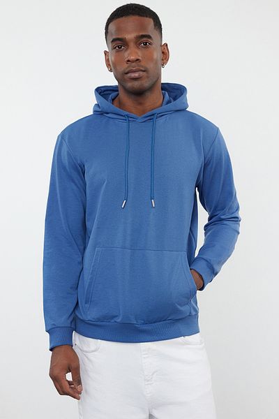 Trendyol Collection Indigo Regular/Regular Fit Mikina s kapucí a dlouhým rukávem bez zvýšení TMNAW20SW0162