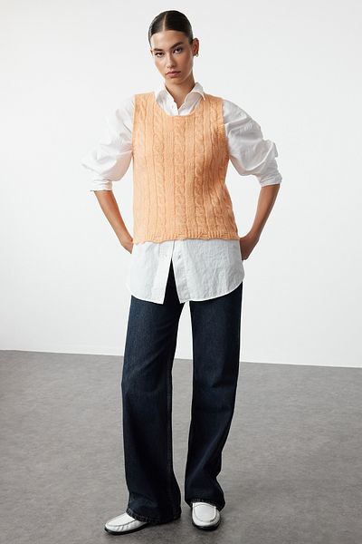 Trendyol Collection Orange Knit Detailed Soft Knitwear Sweater - Twoaw25Sv00009