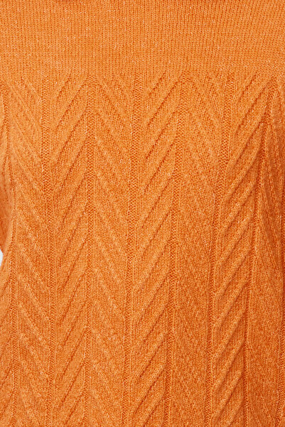 Trendyol Collection Orange Wide Fit Soft Textured Hair Braided Knitwear Sweatshirt TWOAW22KZ1620