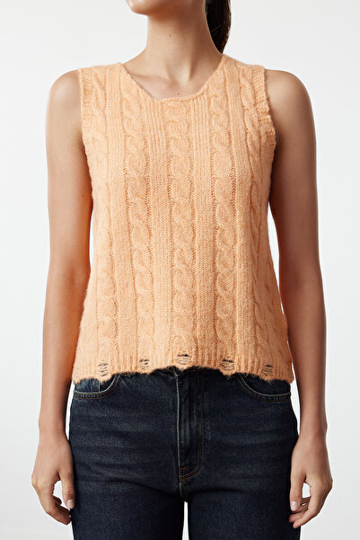 Trendyol Collection Orange Knit Detailed Soft Knitwear Sweater - Twoaw25Sv00009