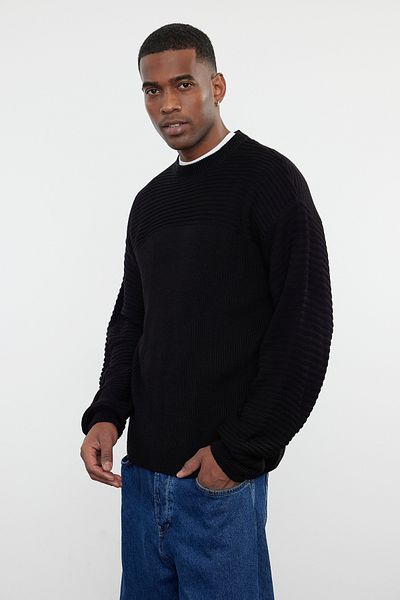 Trendyol Collection Schwarzer Unisex-Pullover mit Rundhalsausschnitt und einfarbigem Strickpullover TMNAW25KZ00004