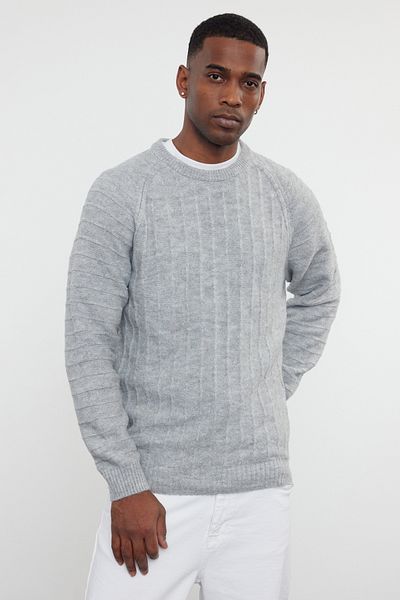 Trendyol Collection Gray Regular Crew Neck Textured Sweater Tmnaw25Kz00034