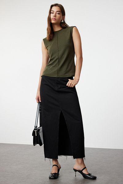 Trendyol Collection Flexible Khaki Viscous Fabric - Body-Fitting Blouse, TWOSS24BZ00432