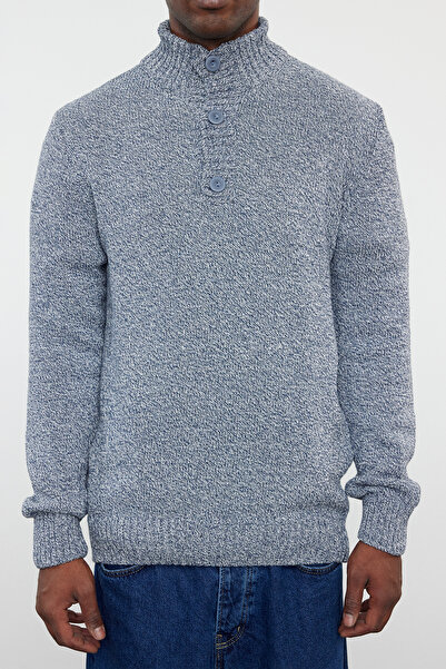 Trendyol Collection Indigo ležérní tenký vlněný rolák z roztaveného úpletu svetr Tmnaw21Kz0394