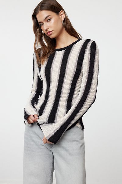 Trendyol Collection Pulover subțire de tricotaje negru blocat de culoare - TWOAW25KZ00015