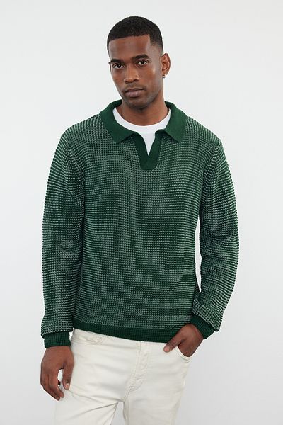 Trendyol Collection Πλεκτό πουλόβερ με πράσινη υφή Polo Neck - Casual TMNAW25KZ00016
