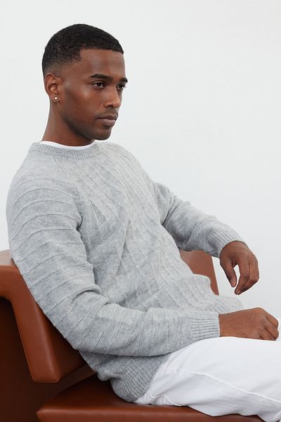 Trendyol Collection Gray Regular Crew Neck Textured Sweater Tmnaw25Kz00034