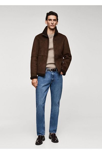 MANGO Man Faux Fur Lined Leather Look Jacket