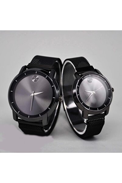 m melisa hediyelik Siyah Hasır Mıknatıs Kordunlu Sevgili Eş Çift Kol Saati Ml...