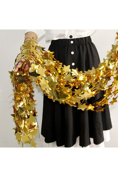Samur Gold Color Star Shaped Metallized Fringed Background Curtain Decoration