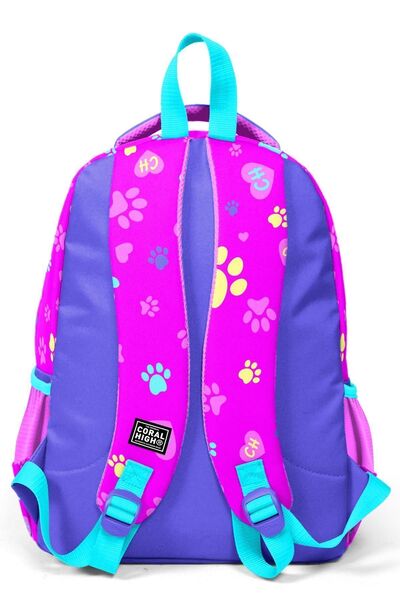Coral High Kids Cat Dog Patterned Three Compartment School Backpack 23646