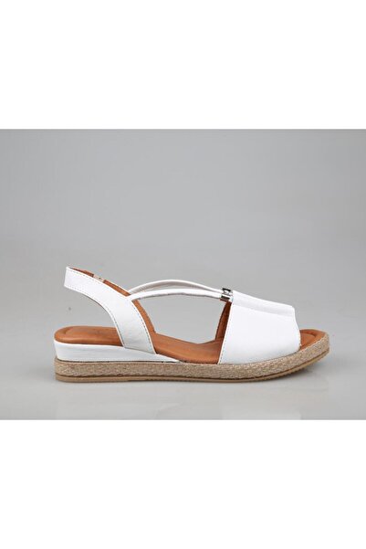 Zeyn 1276 hakiki deri Beyaz Kadın Sandalet