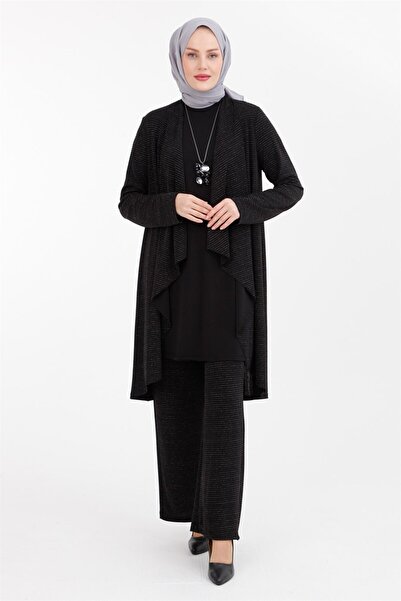 Armine TREND Lycra Knitted Fabric Triple Set with Necklace - Black 22Kt616