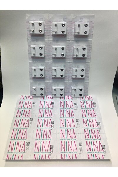 nina Kulak Delme Küpesi 24 Adet (12 Çift Küpe / 1 Plaka) Beyaza Beyaz Taşlı