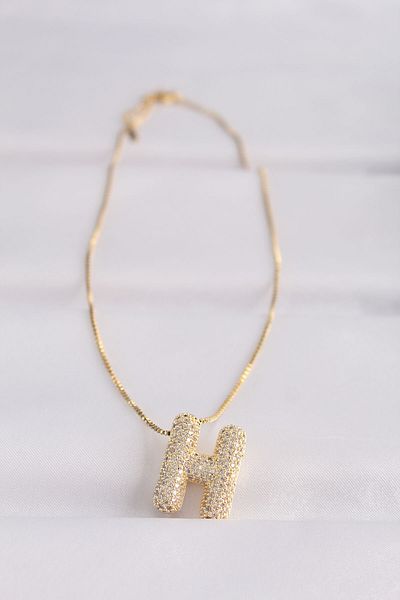Moka Shopin Gold Colored 316L Steel Chain Zircon Stone Bubble Necklace - Letter H