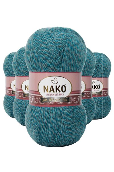 NAKO 5 Adet Angora Lüks El Örgü İpi Petrol Muline 21357
