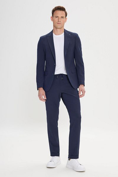 ALTINYILDIZ CLASSICS Ανδρικό μπλε Navy Slim Fit Slim Fit Swallow γιακά με σχέδιο