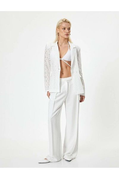 Koton Scallop Blazer Jacket - Covered Pocket Detail, Buttoned, White 4sak50128pw