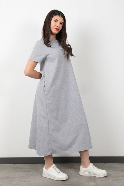 GİYSA Women's Short Sleeve Pocket Long Dress