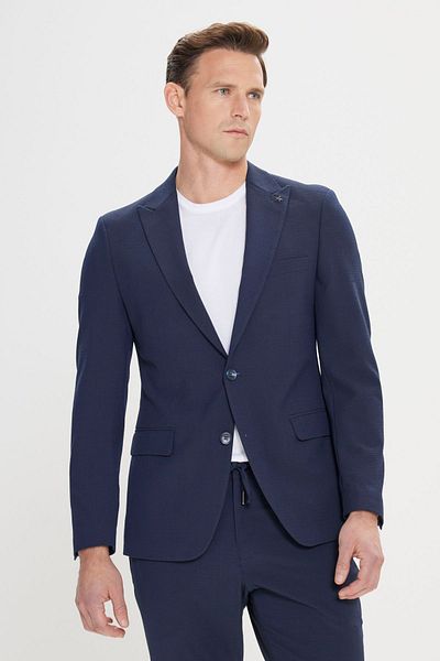 ALTINYILDIZ CLASSICS Ανδρικό μπλε Navy Slim Fit Slim Fit Swallow γιακά με σχέδιο