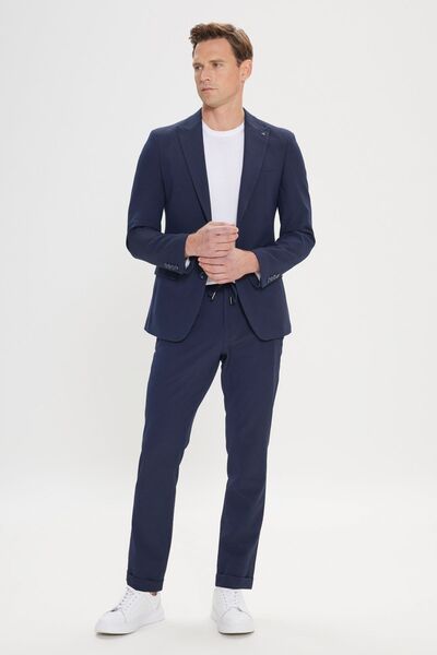 ALTINYILDIZ CLASSICS Ανδρικό μπλε Navy Slim Fit Slim Fit Swallow γιακά με σχέδιο