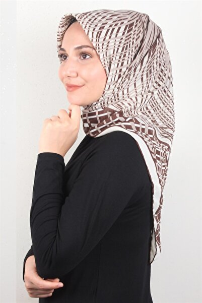 Eşarppark Piramit Krep Eşarp 116-0004-01 Krem-Kahve