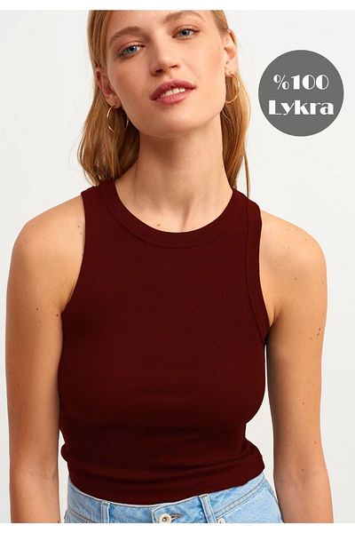 MİSS M.A.T FASHİON Claret Red Corded Women's Athlete - Halter Collar Knitted