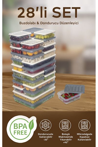 Nesto Home 28 Colorful Refrigerator Organizer Freezer and Microwave Storage Container 2X2400 6X1200 8X1170 12X600 ml