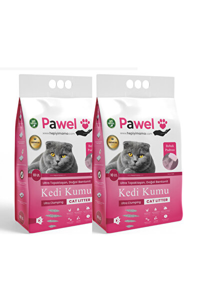 Pawel Bebek Pudralı Topaklanan Bentonit Kedi Kumu 10L x 2
