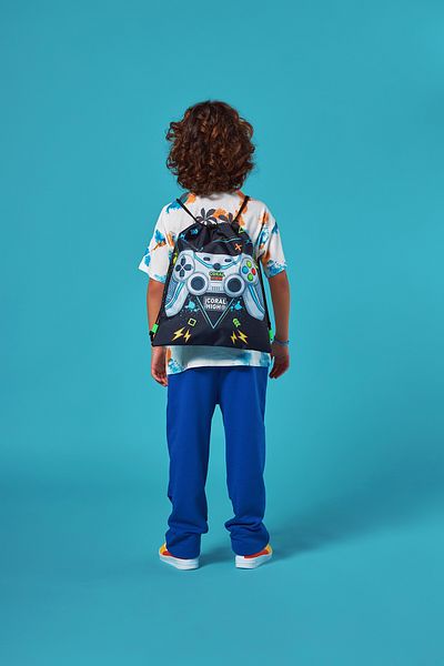 Coral High Green Gamer Patterned Black Drawstring Drawstring Backpack - 12655