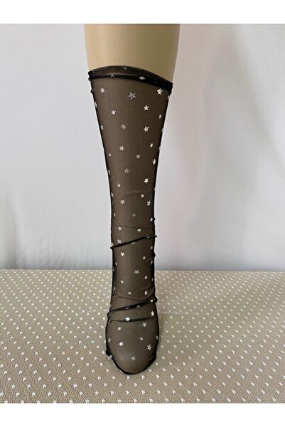 ONELİA Yıldız Baskılı Siyah Tül Kadın Soket Çorap