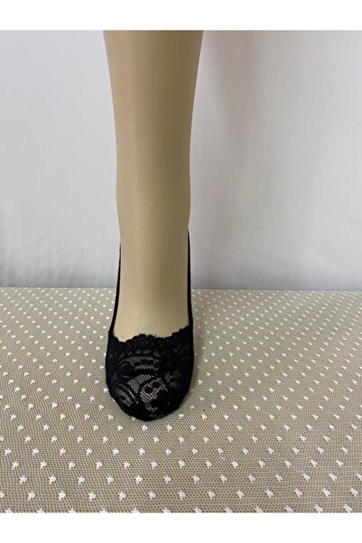 ONELİA Siyah Burun Dantelli Şerit Lastikli Kadın Babet Çorap