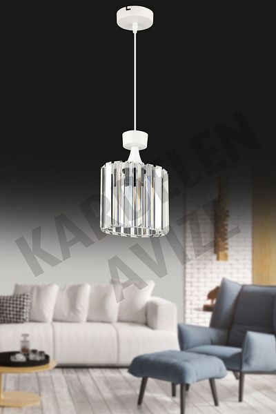 SONSUZ AYDINLATMA&AVİZE Luxury Chandelier - White Single Pendant Lamp with Crystal Stone Downward Facing