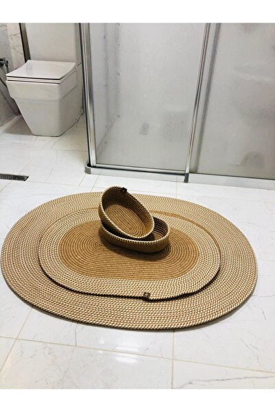 ModaCardin Σετ 4 χαλάκια μπάνιου από γιούτα και άχυρο - Καλάθι σε μποέμικο και σκανδιναβικό στυλ