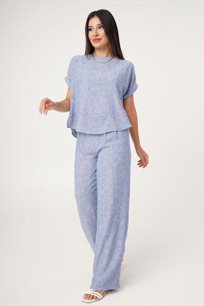Hipo Trend Σετ μπλούζα και παντελόνι με κοντό μανίκι μπλε λινό