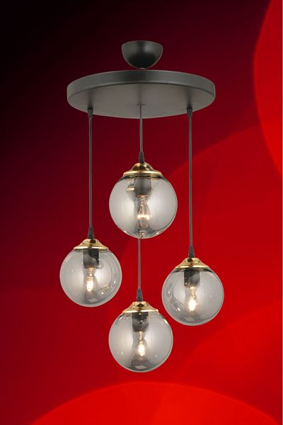 SONSUZ AYDINLATMA&AVİZE Infinite Pendant Lamp Tray Black 4-Piece Smoked Glop Glass Luxury Chandelier